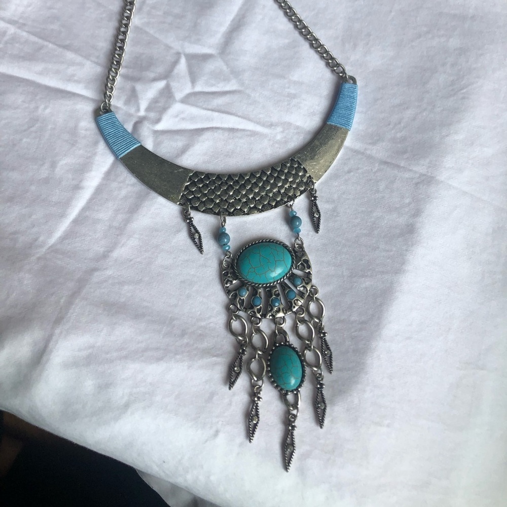 Turquoise and Silver Statement Necklace - Picture 5 of 5